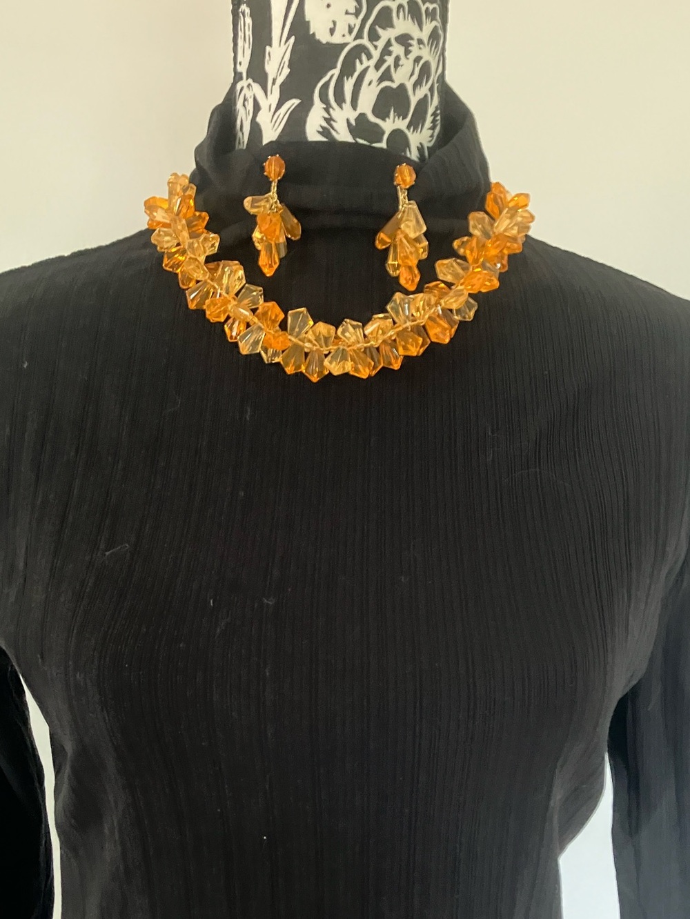 Orange Lucite Necklace and Earrings Set - Picture 2 of 3